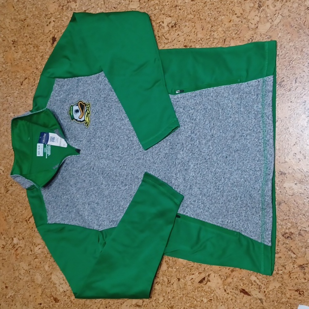 Oregon Ducks Box Seat Clothing Green & Gray Pullover W/ Ducks Logo, Men's L NWT